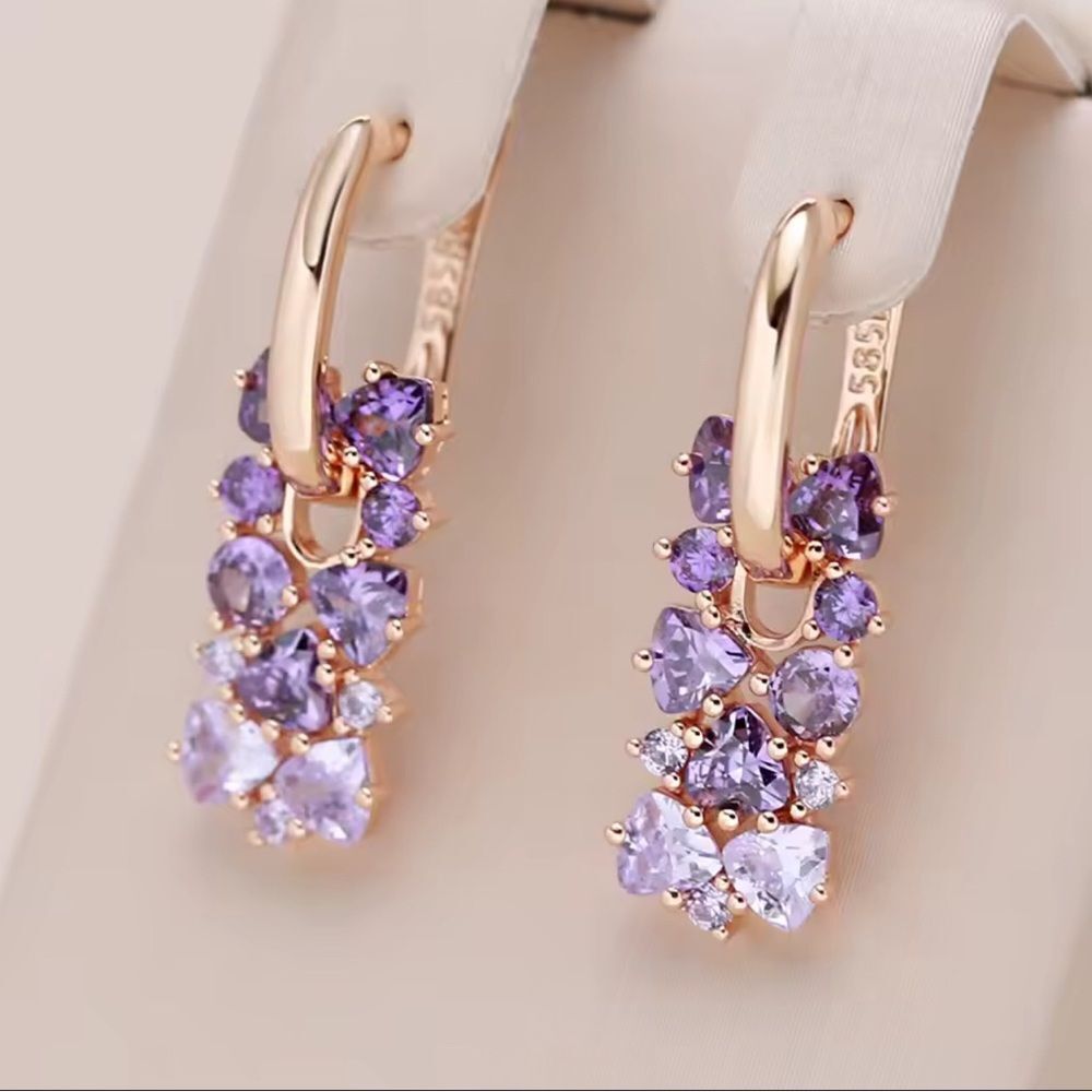 Amethyst and Rose Gold Cluster Earrings